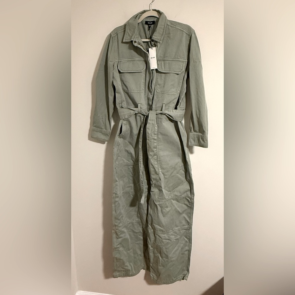 NWT Me + Em super soft utility jumpsuit sage green organic cotton size 10 - Picture 2 of 12